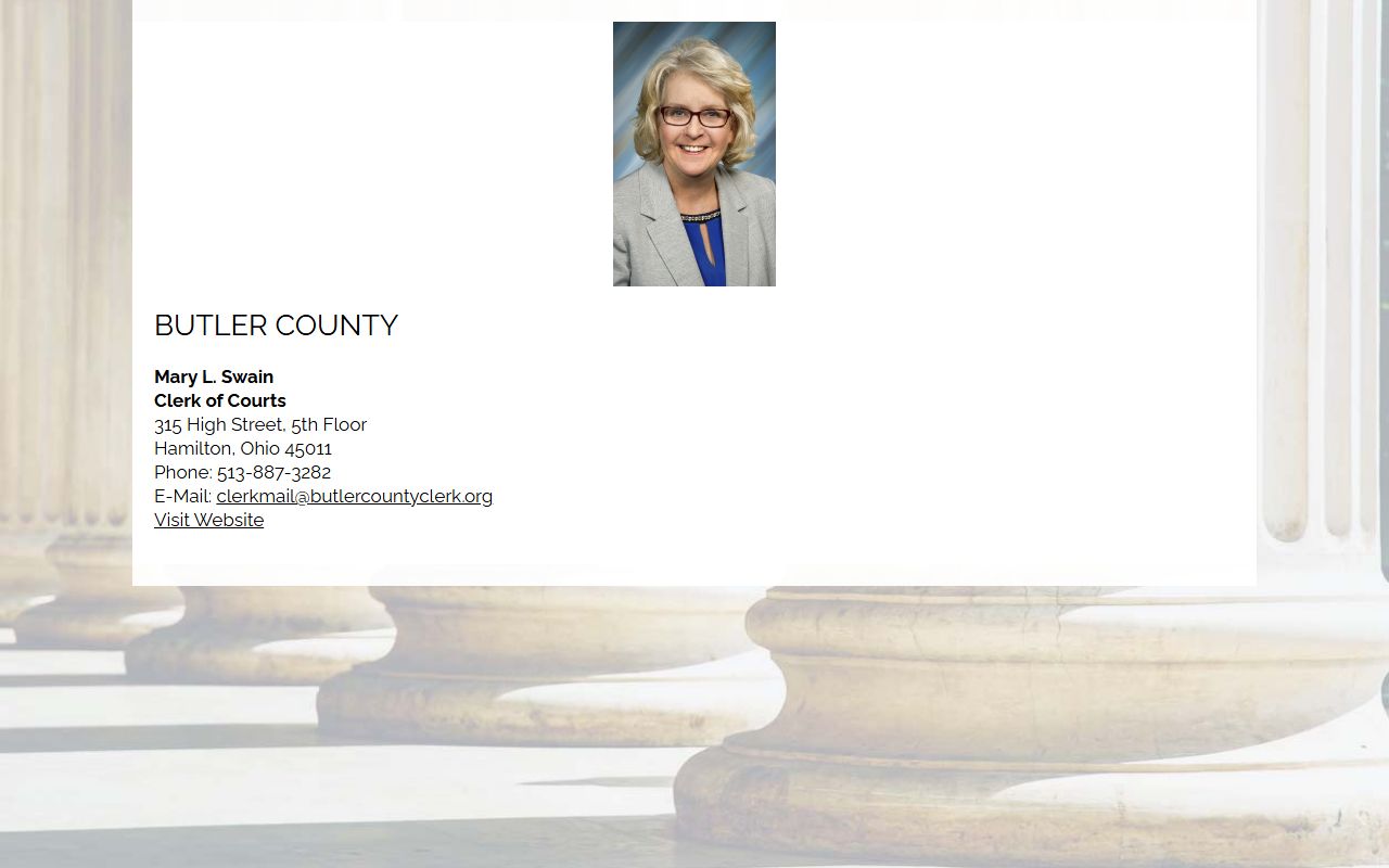 Ohio Clerk of Courts Association directory listing for the Butler County Clerk of Courts