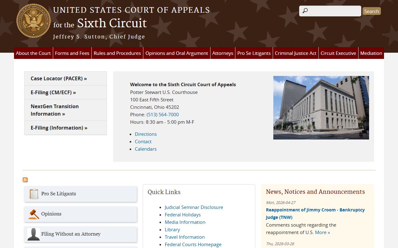 U.S. Court of Appeals for the Sixth Circuit for Butler County federal court dockets