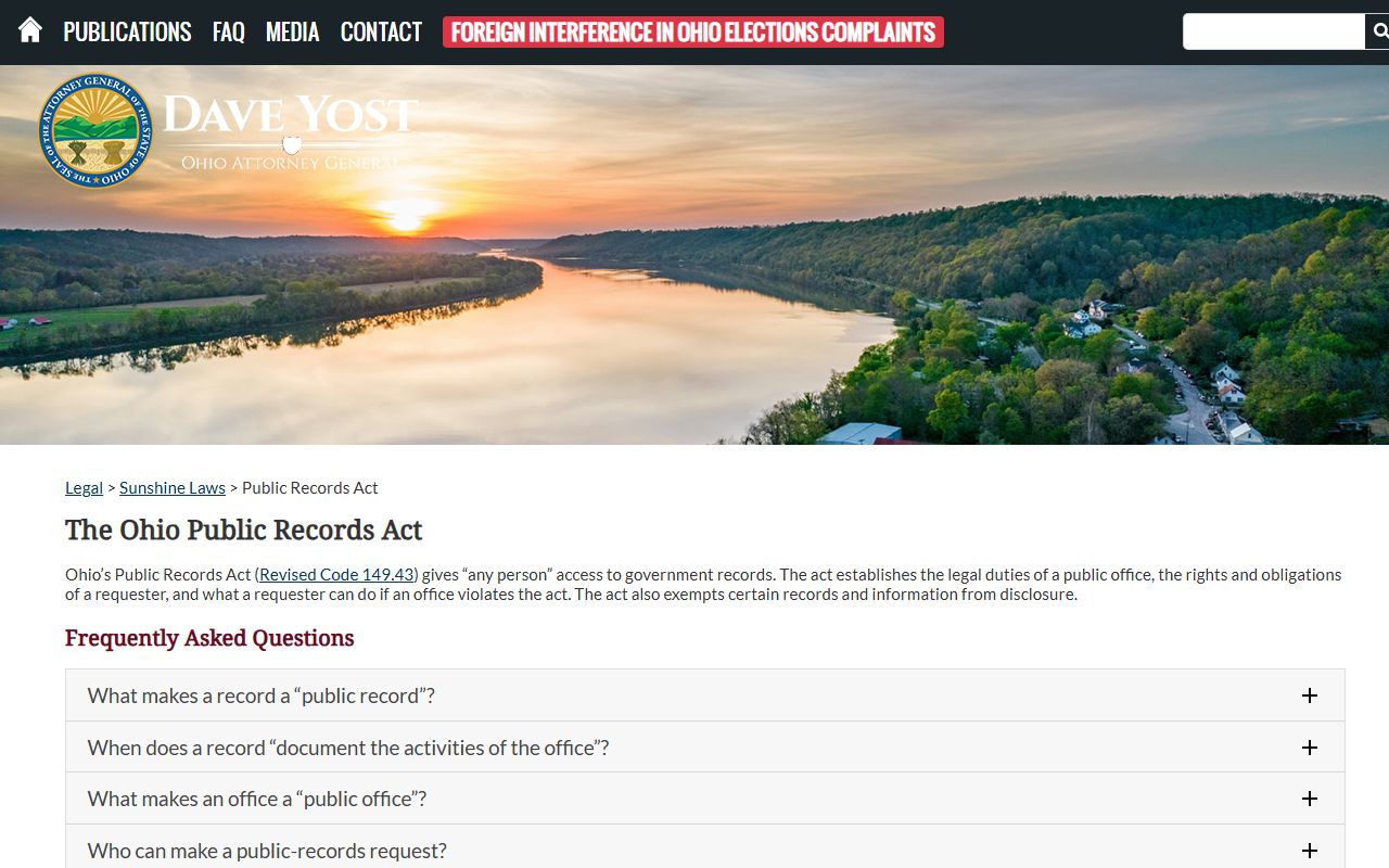 Ohio Attorney General Public Records Act overview for Butler County court records