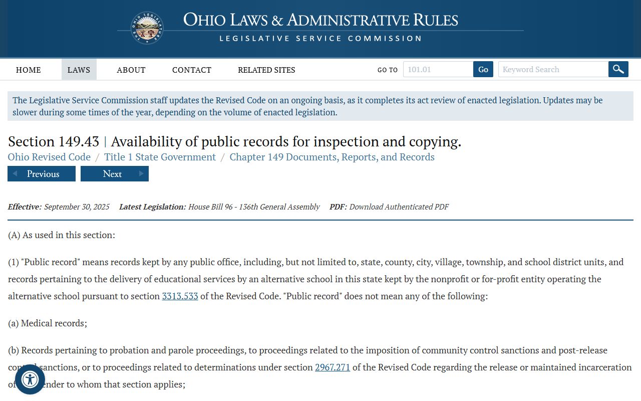 Ohio Revised Code 149.43 Public Records Act behind Butler County court records access