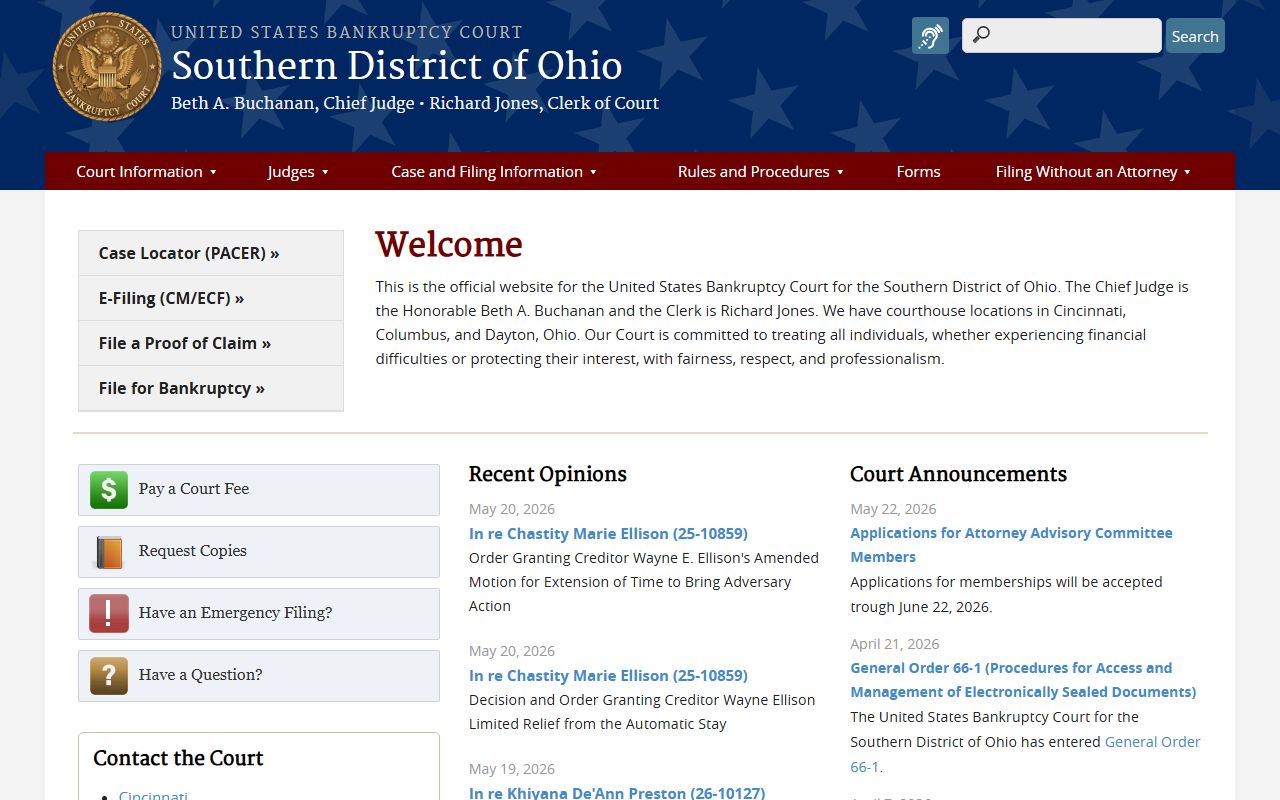 U.S. Bankruptcy Court for the Southern District of Ohio for federal Butler County court records