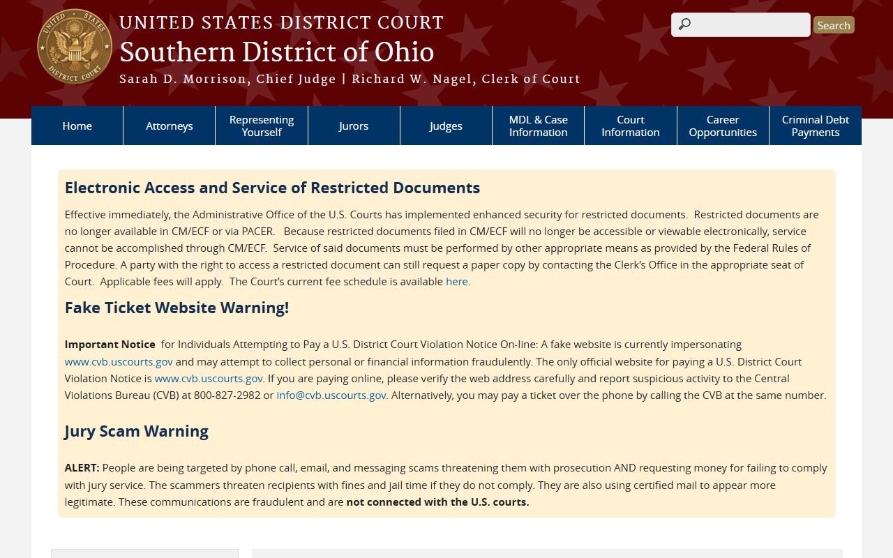 U.S. District Court for the Southern District of Ohio handling federal Butler County court records
