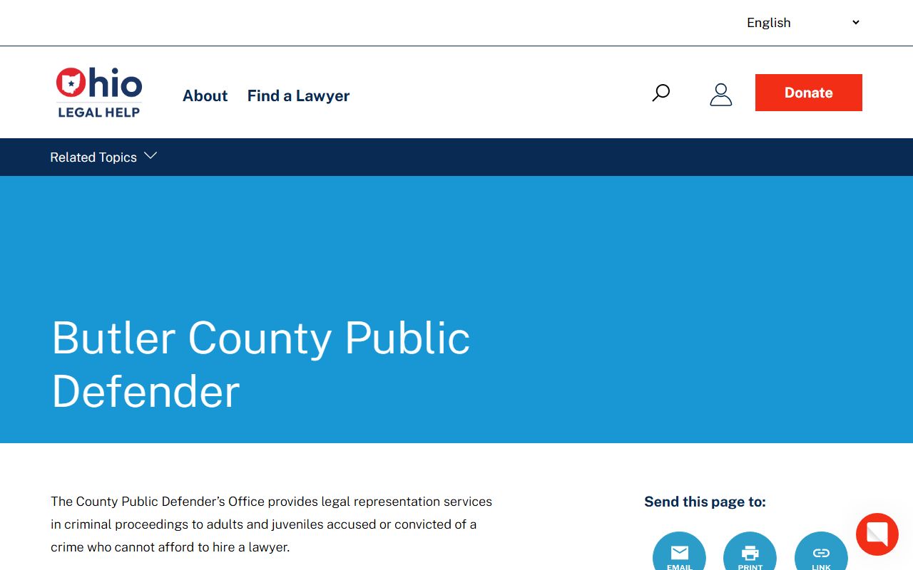 Ohio Legal Help listing for the Butler County Public Defender and criminal records help