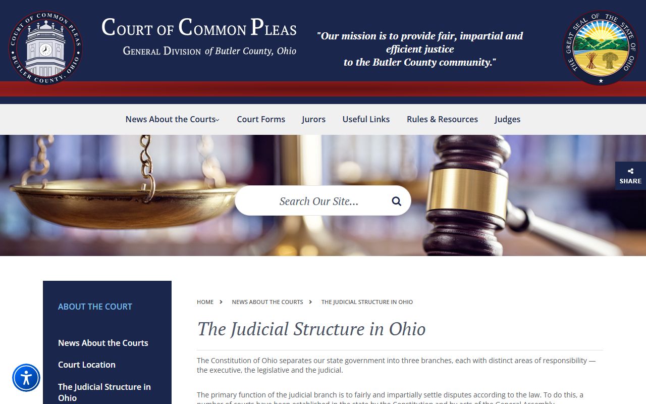 Butler County Common Pleas explanation of the Ohio court structure for court records