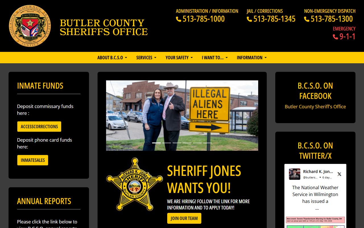 Butler County Sheriff's Office official site behind the inmate records roster