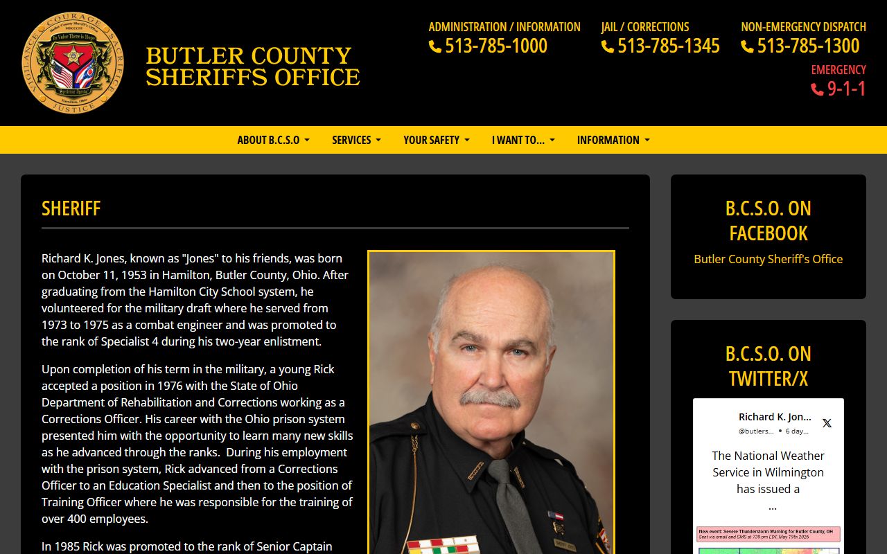 Butler County Sheriff Richard K. Jones biography tied to inmate records