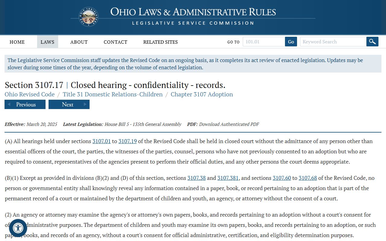 Ohio adoption records confidentiality statute for Butler County probate records