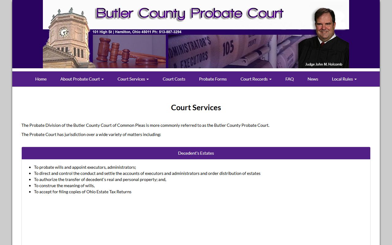 Butler County Probate Court services and jurisdiction page for probate records
