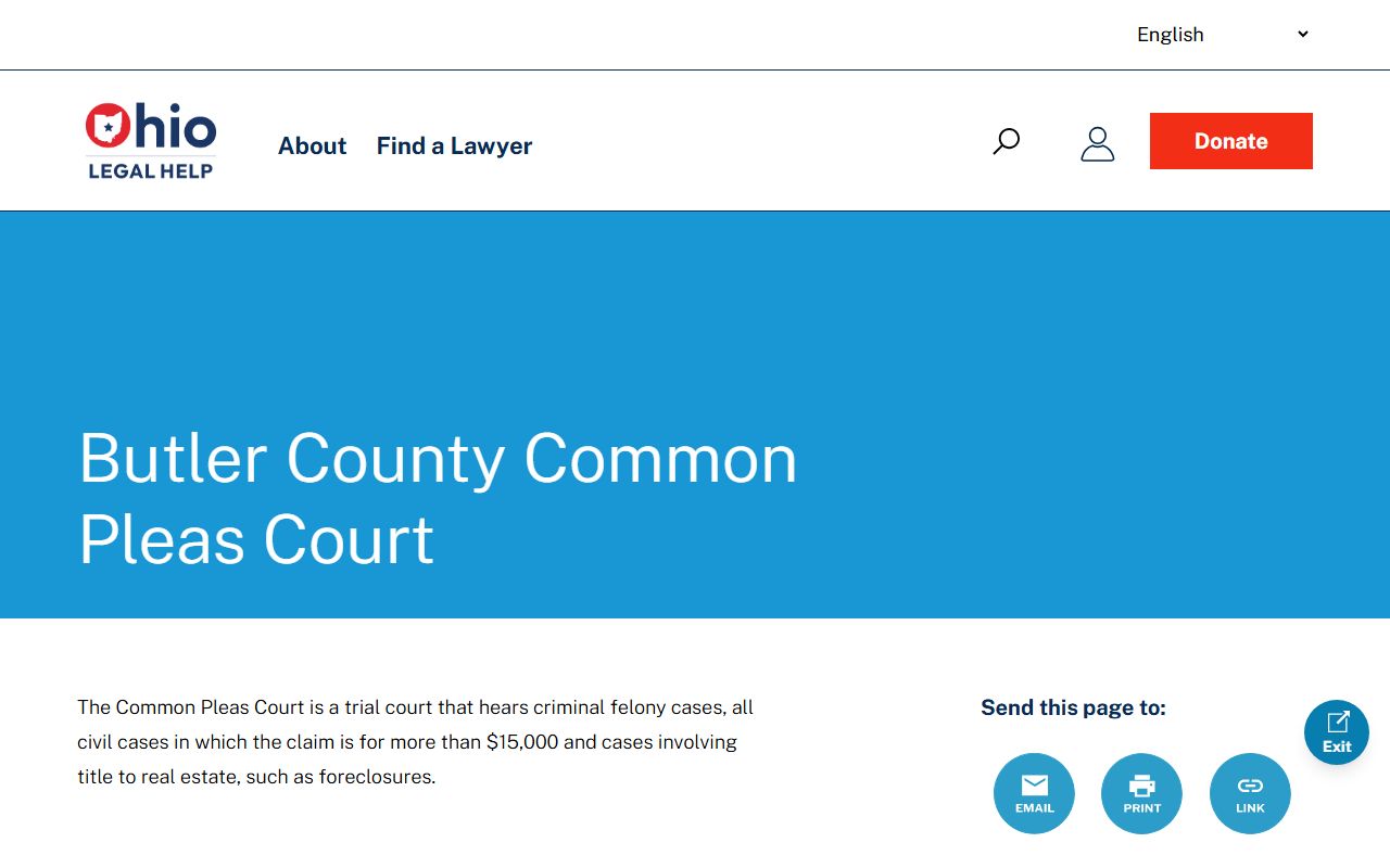 Ohio Legal Help listing for the Butler County Common Pleas Court and public records