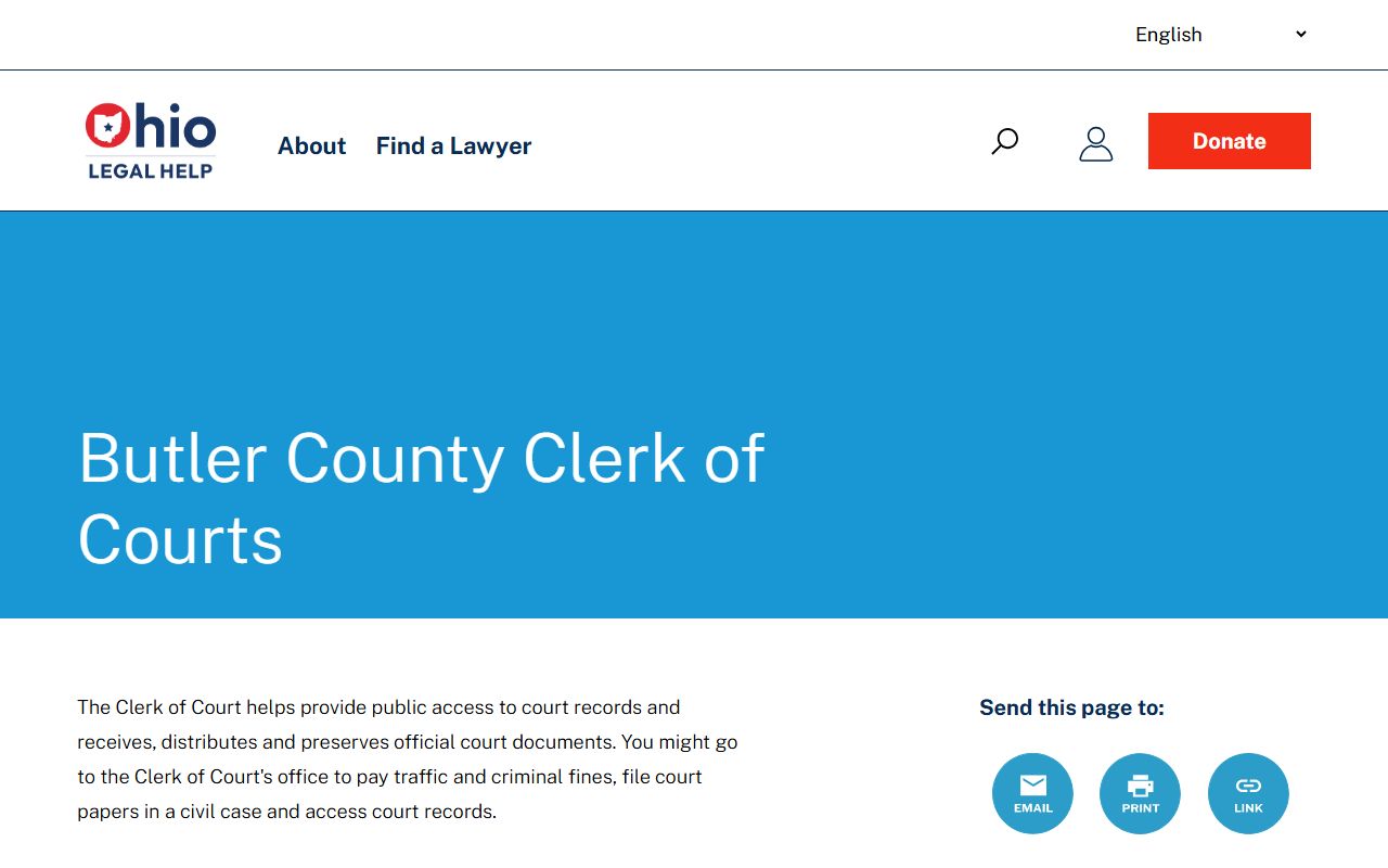 Ohio Legal Help listing for the Butler County Clerk of Courts and public records