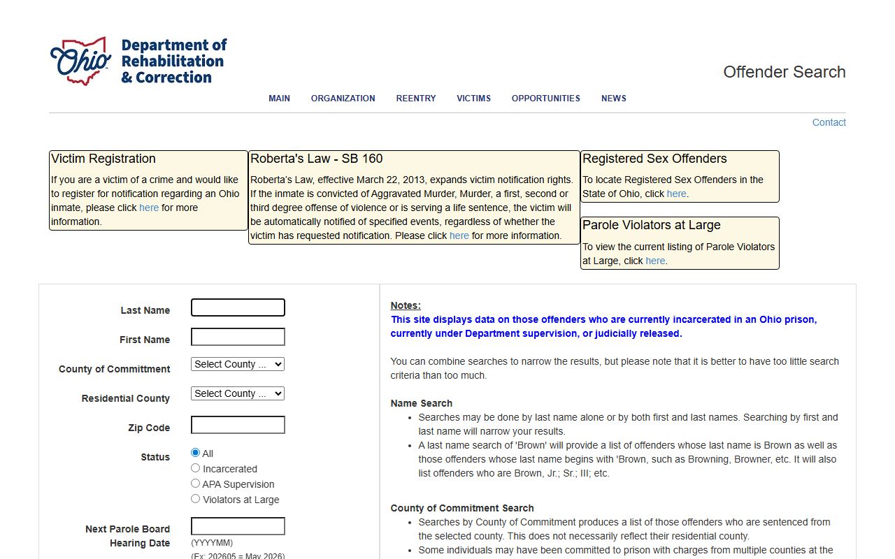 Ohio DRC offender search portal for Butler County released inmates