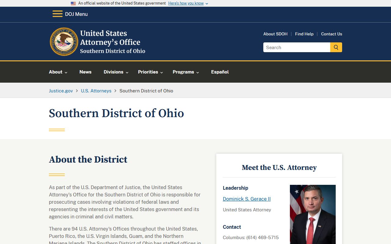 U.S. Attorney's Office for the Southern District of Ohio tied to Butler County released inmates