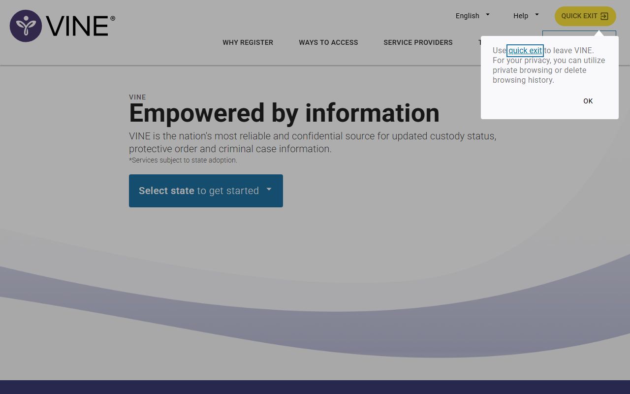 VINELink custody status and notification portal for Butler County released inmates