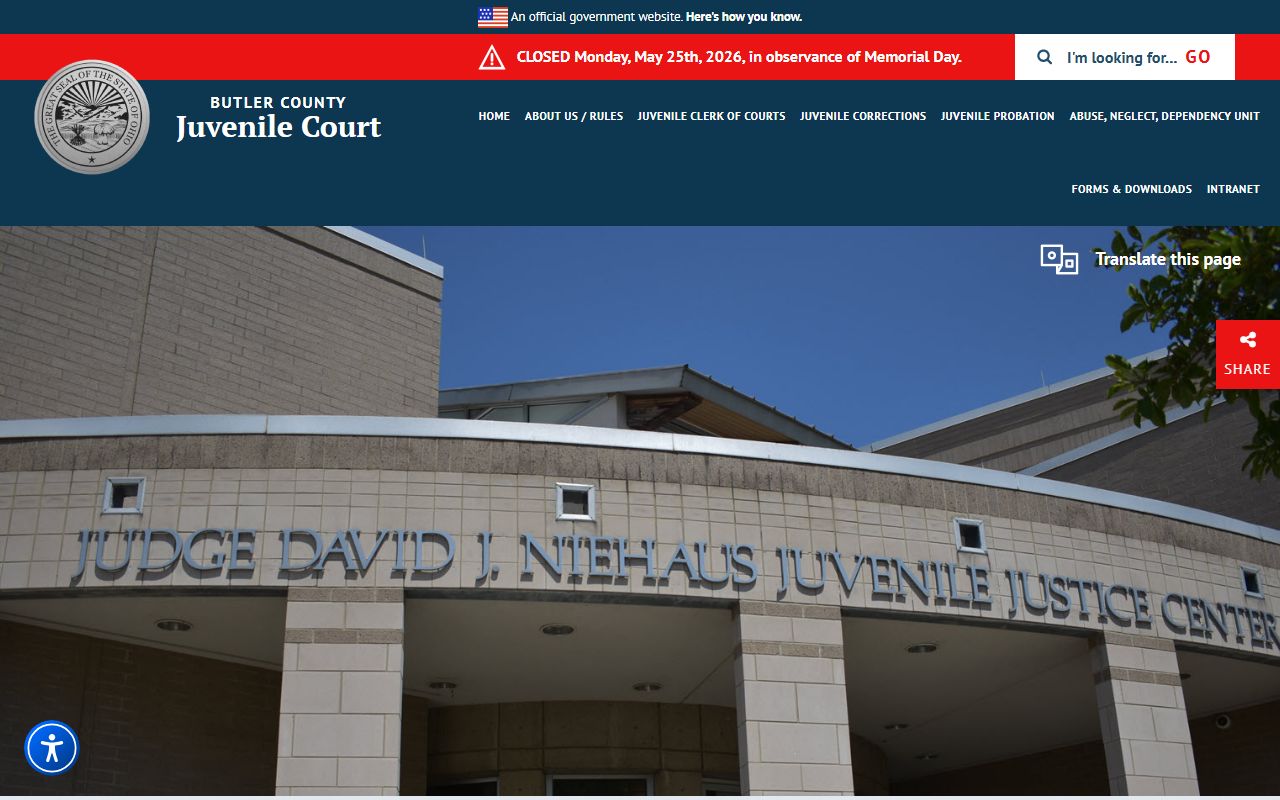 Butler County Juvenile Court site for juvenile traffic court records