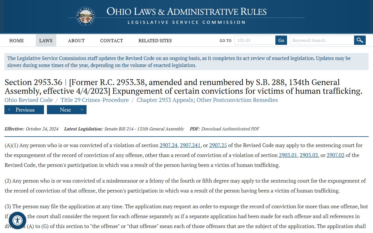 Ohio statute identifying records not eligible for sealing, affecting Butler County traffic records