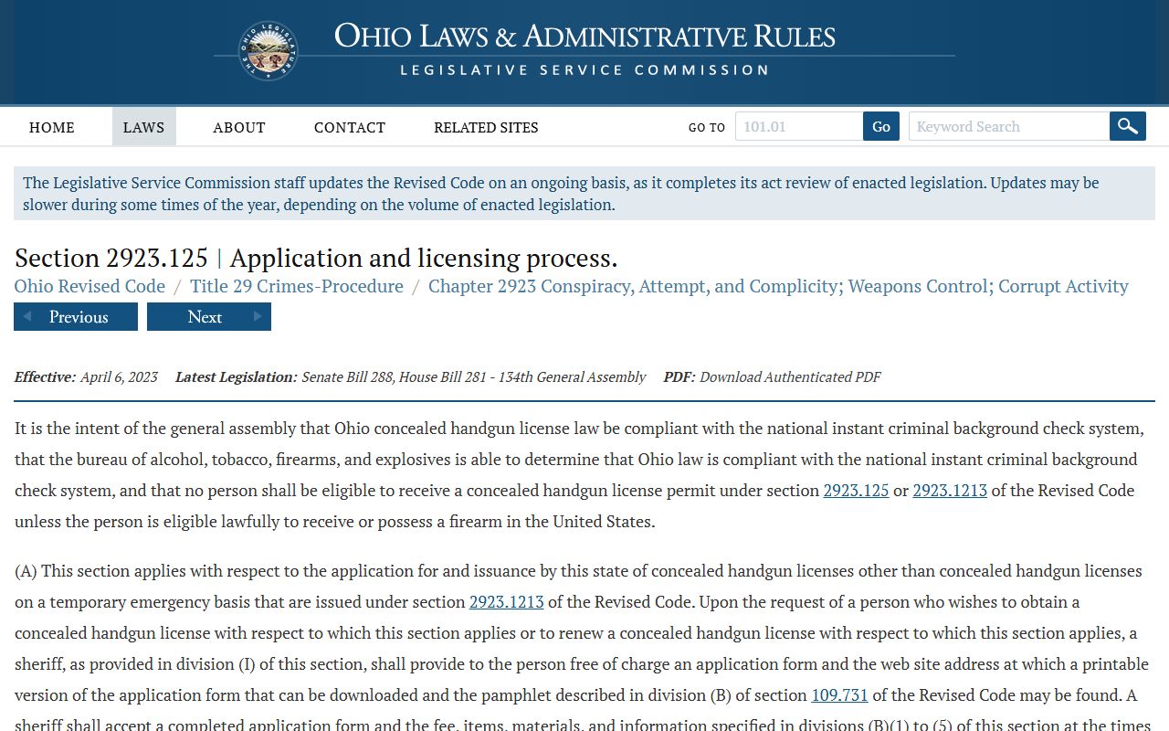 Ohio concealed handgun license statute relevant to Butler County warrant and sheriff records