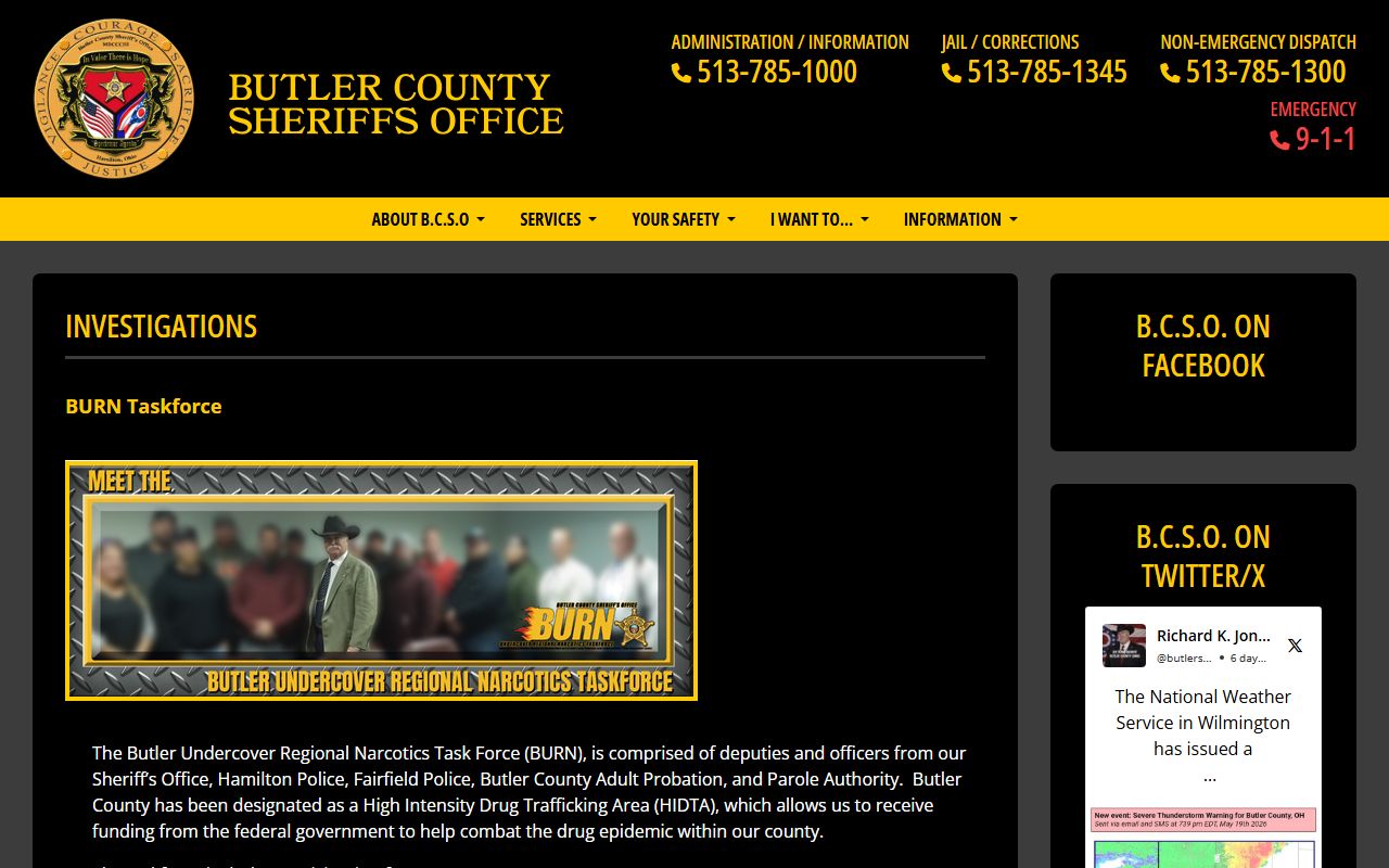 Butler County Sheriff Victim Assistance Program and VINE page tied to warrant records